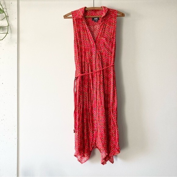 Anthropologie Maeve‎ Vicki Sleeveless Shirt Dress Red Geometric Size 00 - Picture 3 of 7